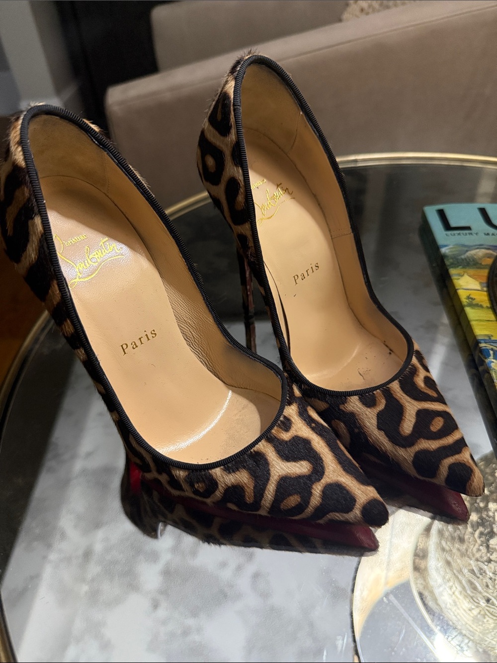 Christian Louboutin Leopard-Print Pointed Toe Pumps in Brown and Black
